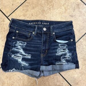 American Eagle Outfitters Women's Ripped Jean Shorts - Dark Blue